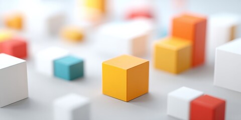 Obraz premium Marketing metrics performance automation concept. Colorful geometric shapes arranged on a flat surface.