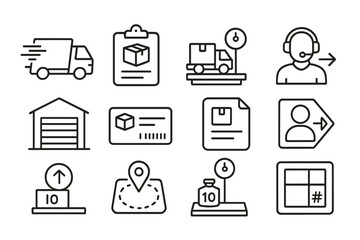 Delivery and shipping line icon set. courier, logistics, warehouse linear collection
