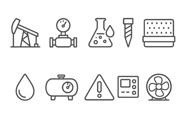 Industrial, engineering line icon set. machinery, tools, equipment linear design