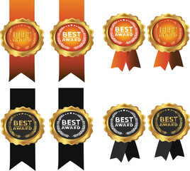 set of labels premium quality labels gold best award medal badge with ribbon free vector illustration