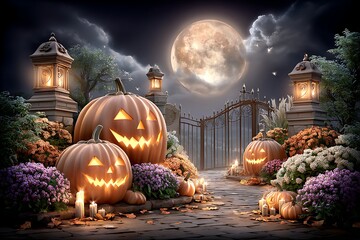 Scary carved jack o lantern pumpkins high resolution picture