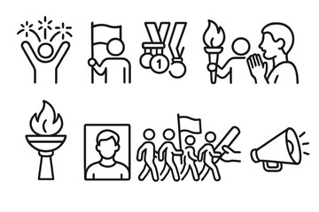 Fototapeta premium Celebration and achievement line icon set. awards, victory, success line illustrations