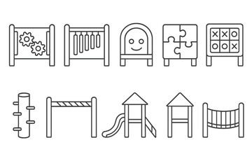 Obraz premium Playground equipment icon set. children's outdoor play structures outline collection
