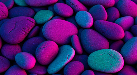 Colorful Pebbles A Vibrant Collection of Smooth Stones with Pink and Blue Hues.
