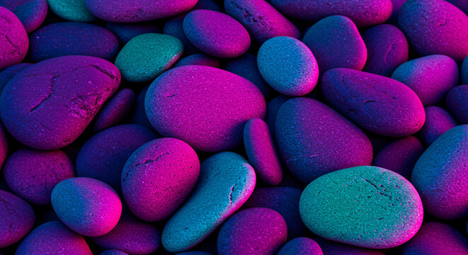 Colorful Pebbles A Vibrant Collection of Smooth Stones with Pink and Blue Hues.