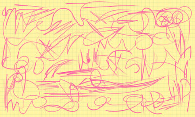 Fun colorful abstract background in doodle style. Simple playful design with hand drawn overlay shapes. Children style colored scribble banner background with doodle rough lines. Playful abstract bg