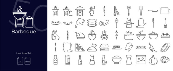 Barbeque Line Editable Icons set. Vector illustration in modern thin line style of Barbeque icons: barbecue, grill, meat, etc
