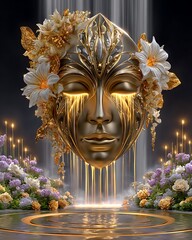 Serene mask art with floral elements high resolution picture
