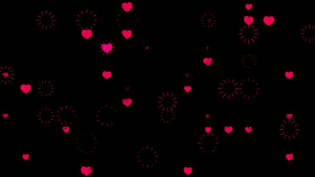 Heart burst cluster, loopable hand drawn doodle animation on a black background. Hand drawn heart shape in sketch doodle style. Set 2d cartoon animation in color. Vintage Scratch style heart shape