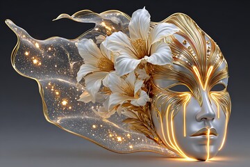 Sophisticated mask art with floral cascade high resolution picture