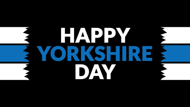 Happy Yorkshire Day text with side lines on a black background. Which is observed every year in August to celebrate Happy Yorkshire Day.