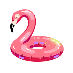 A summer sticker. Vector illustration of an inflatable flamingo for a pool.