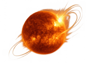 Powerful solar flare erupting from the sun's surface, radiating intense energy and vibrant colors, isolated on a transparent background