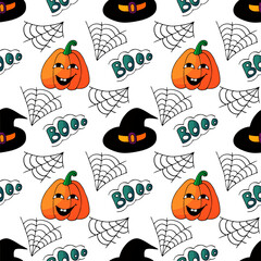 Halloween seamless pattern in hand draw style