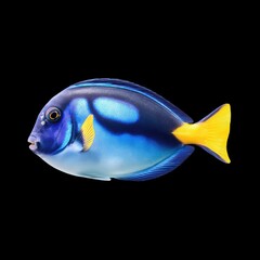 Naklejka premium Vibrant Tropical Fish with Blue and Yellow Coloration Swimming Gracefully in Deep Ocean Waters
