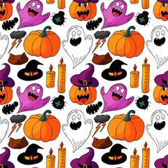Halloween seamless pattern in hand draw style