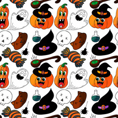 Halloween seamless pattern in hand draw style