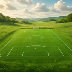 Obraz premium Pristine Soccer Field Nestled in a Lush Rural Landscape