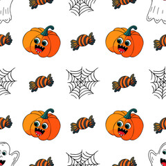 Halloween seamless pattern in hand draw style
