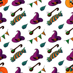 Halloween seamless pattern in hand draw style