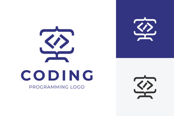 Programming logo icons with Curly braces code combined screen computer design concept for a developer, programmer, and software platform