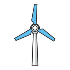 Simple illustration of a wind turbine with blue blades and gray tower.