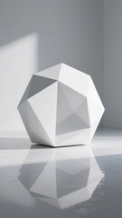 Geometric White Sculpture on Reflective Surface