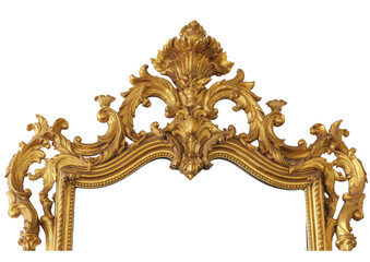 Ornate gold frame featuring intricate designs and elaborate details at the top.
