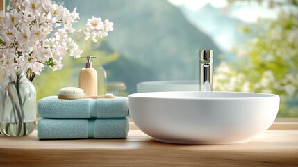 Serene bathroom ambiance with a sink on soft accents and soothing illumination.