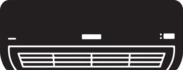 Modern split system air conditioner unit displayed as a clean black silhouette