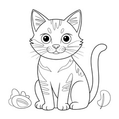 ‎A line art cat illustration of a coloring page