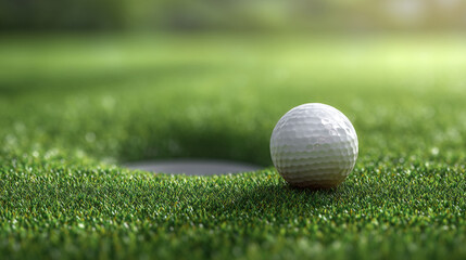 A close up of a golf ball on the green near the hole ready for the final putt on the course