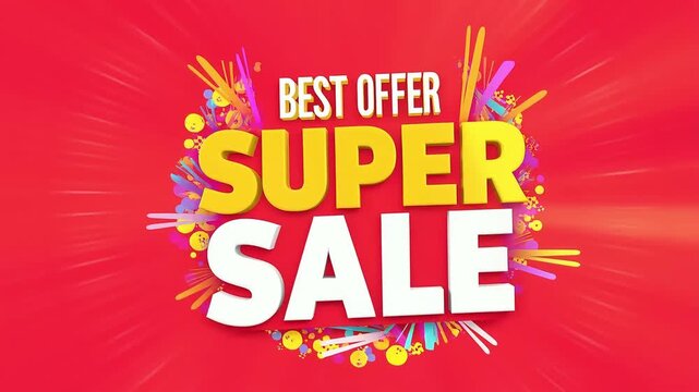 Vibrant 3d animated super sale best offer with exploding confetti and bright energetic background