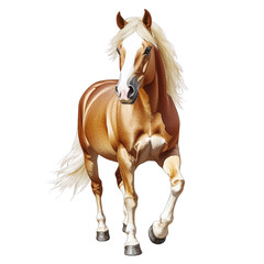 Obraz premium Beautiful graceful golden chestnut horse running with long flowing mane isolated on white background