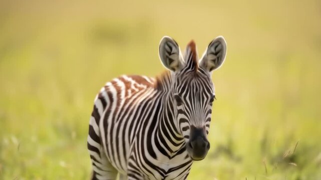 Adorable Baby Zebra in African Savanna: Close-Up Portrait