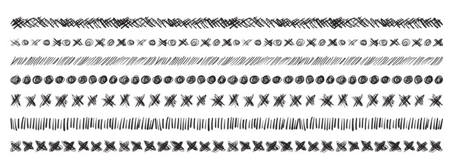 Hand drawn border lines. Doodle wave underline set, vintage squiggle ornament