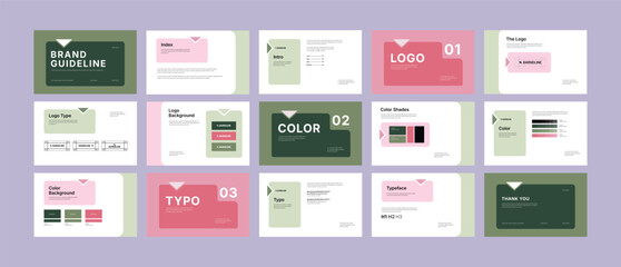 Brand Guidelines Design Layout Template. Modern Corporate Guide line identity presentation. Logo and brand strategy guide. Brand strategy design. Logo guideline book.