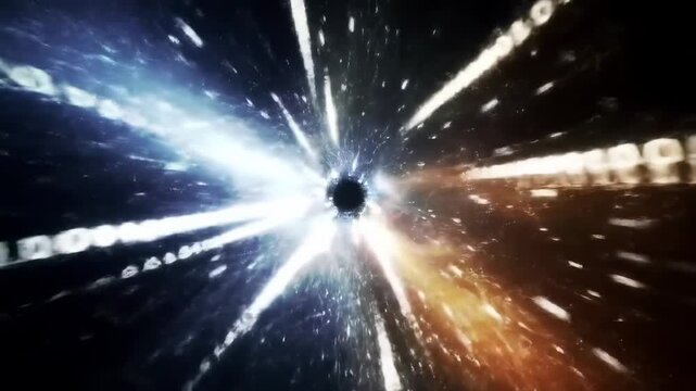 Abstract digital vortex animation with binary code and light trails