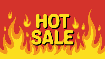 Vector SVG Illustration of Hot Sale Sign with Flames in Modern Flat Style Bright Colors