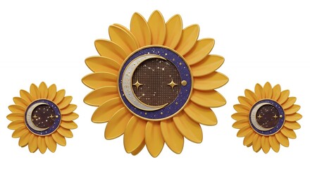 Fototapeta premium Vintage style sunflower brooch set