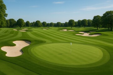 Naklejka premium Championship golf course featuring emerald fairways and professional tournament standards