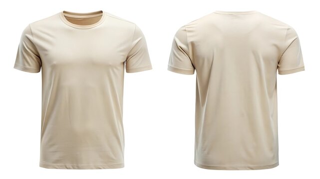 A light beige tshirt shown from the front and back, isolated on a white background