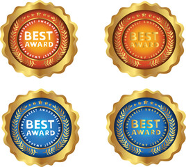 set of labels premium quality labels gold best award medal badge with ribbon free vector illustration