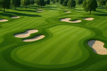 Fototapeta premium Championship golf course featuring emerald fairways and professional tournament standards