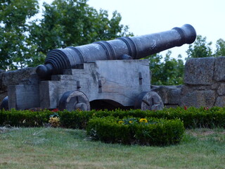 Vieux canon de guerre dans un jardin