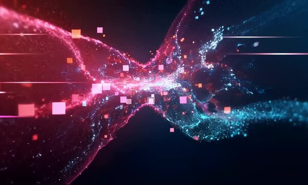 Futuristic Data Wave Animation Glowing Particle Stream in 4K