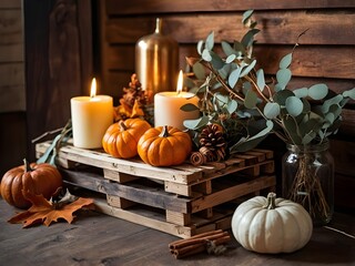 Rustic Halloween Decor with Dried Orange Slices, Cinnamon, Eucalyptus, and Pumpkins – Organic Autumn Vignette