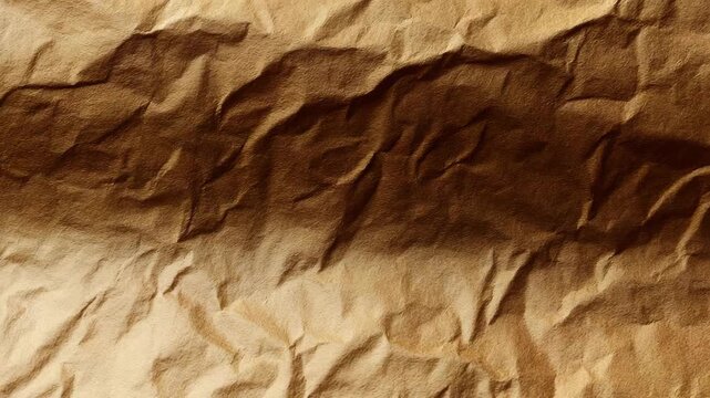 Brown crumpled paper with deep creases and rough texture, perfect for backgrounds or design projects with a rustic, recycled, or natural visual theme