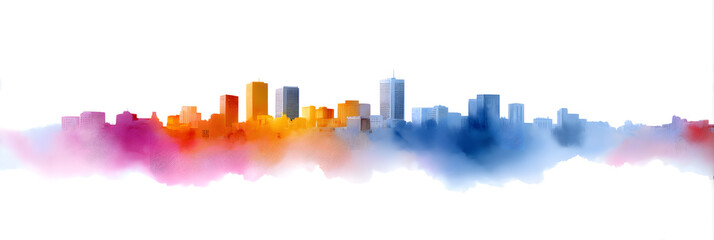 Fototapeta premium A pastel-toned watercolor skyline with soft colors and urban silhouettes. This stylized cityscape is perfect for branding, posters, or design elements with a creative, dreamy vibe.