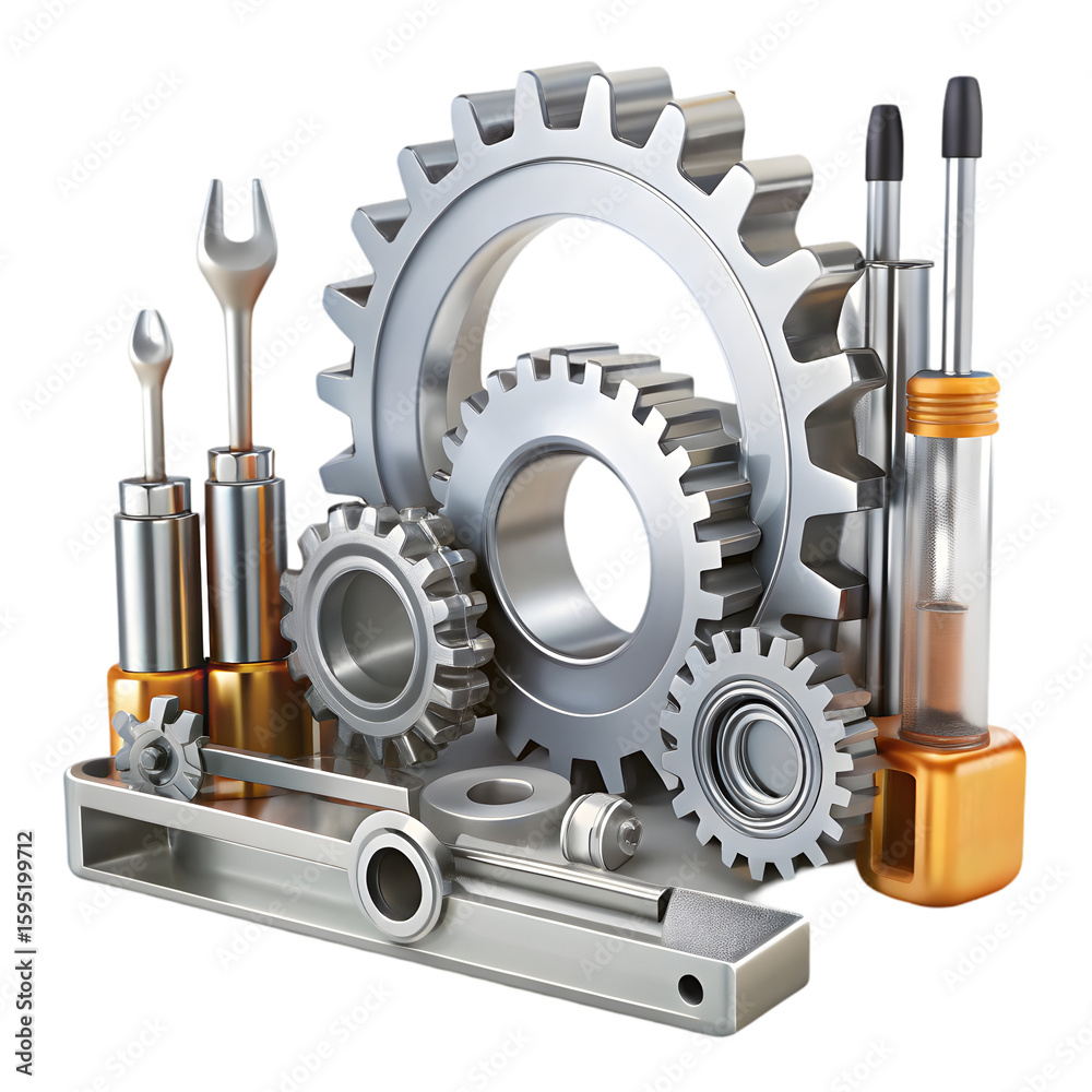 Fototapete setting tools gear front view 3d rendering illustration icon on transparent background for system se
